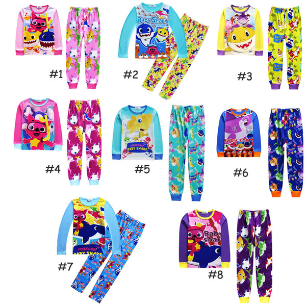 2019 children INS baby shark Suits Pajamas Girls boys Cotton cartoon long Sleeve T-shirt+Pants 2pcs sets baby kids clothes 0901995