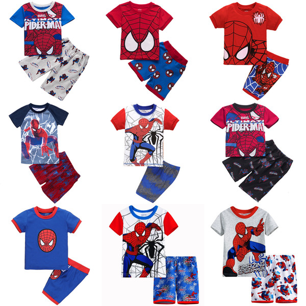 Kids Pajamas 2-7T Cartoon Printed 31 Designs Short Sleeve Shirt Shorts Cotton Summer Home Clothes for Boys Girls