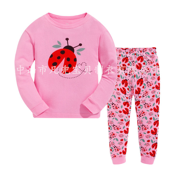 Hotsale Children Pajamas Girls Nightwear Pink Pyjamas Two pieces set Cotton Sleepwear homewear 2017 new Autumn Winter wholesale