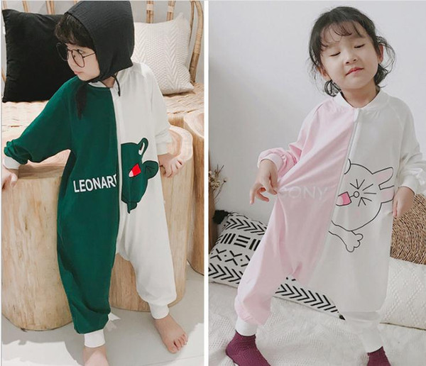 2018 New Arrival Spring, Autumn And Winter Children's Pajamas Pure Cotton Long Sleeves Leg Splits One-piece Garment Korean Edition Trend