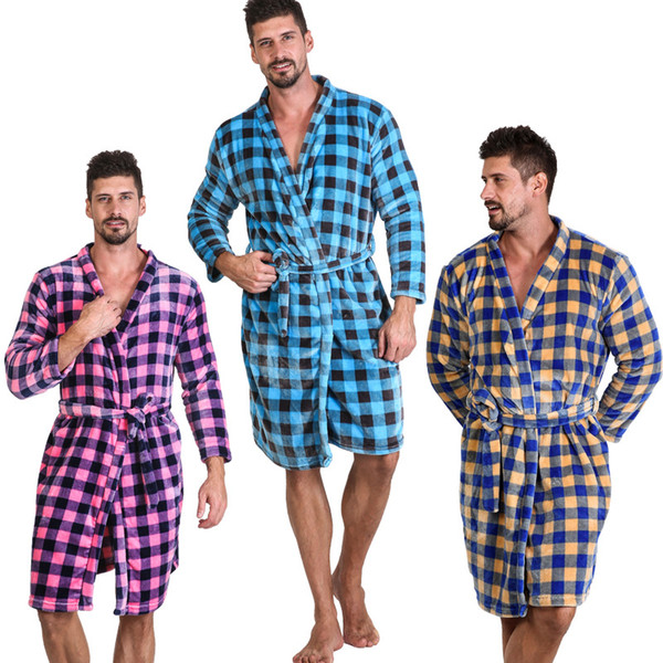 7 Colors Unisex Loose Buffalo Plaid Bathrobes Soft Flannel Gown Plaid Long Sleeve Nightgown Warm Winter Robes Kids Pajamas CCA11650 10pcs