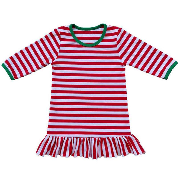 Striped Girls Pajamas Dress Cotton Fawn Printed Baby Nightgown Long Sleeve Kids Bedgrown Christmas Ruffle Girls Dress