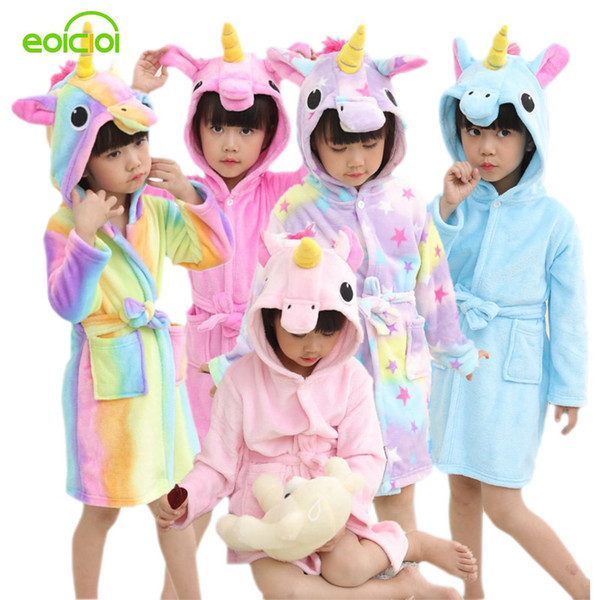 EOICIOI Kids Boys Girls Bathrobes Flannel Hooded Cartoon Pegasus Children Towel Robes Autumn Winter Baby Clothes Sleepwear Y18102908