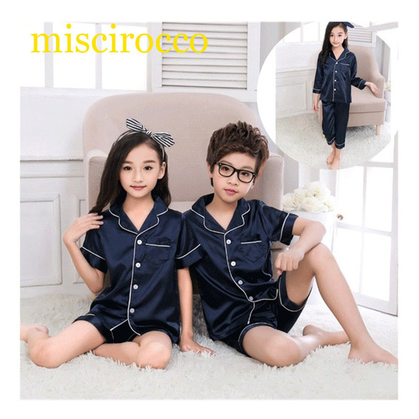 Fashion Kids Pajamas Summer Short Long Suit Pajamas Pyjama Baby Girl Pajamas 2017 Raglan Sets Ice Silk Protect Skin Pleasantly C