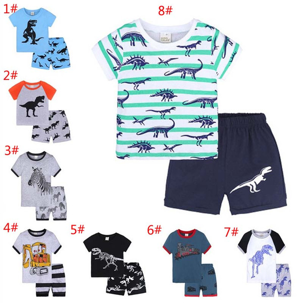 16Styles Summer Baby Boys Girls Pajamas Sets Cartoon Dinosaur Striped Printed T shirts+Pants 2pcs Set Kids Homewear Outfits Children Pajamas