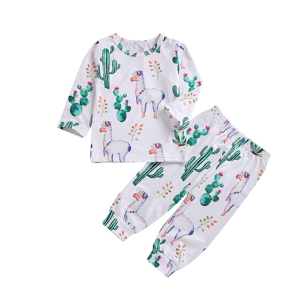 Llama cactus cartoon infant baby clothing set boys girls unisex pajamas long sleeve top+pants outfits baby clothes 0-24M kid boutique