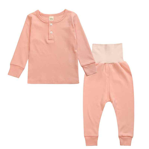 Cotton Kids Sleepwear Clothes Long Sleeve Top High Waist Pant Children Pajamas Set 2pcs Plain Kids Pajamas Home Wear Kids Cloth