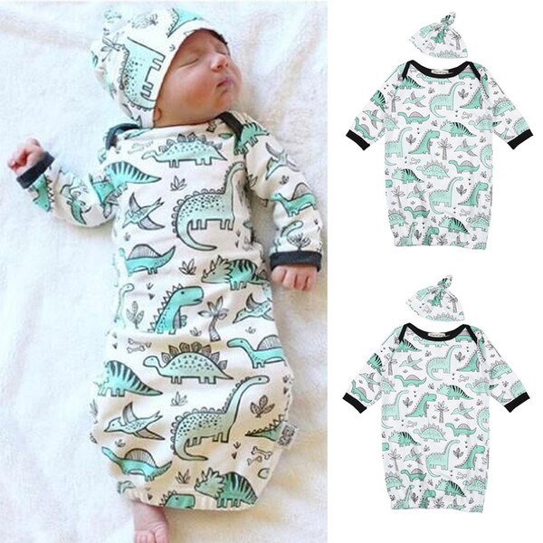 Hot Sale 2Pcs Newborn Sleepwear Robes Infant Baby Girls Boy Cartoon Dinosaur Pajamas Gown Swaddle Outfits