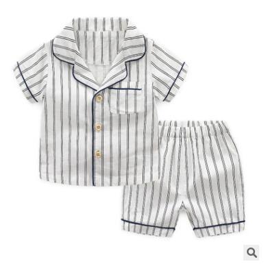 Kids Pajamas 2pcs Outfits 2019 Summer Short Sleeve Cotton Striped Boys Pyjamas Home Wear Nightwear Children Toddler Boys Striped Sleepwear