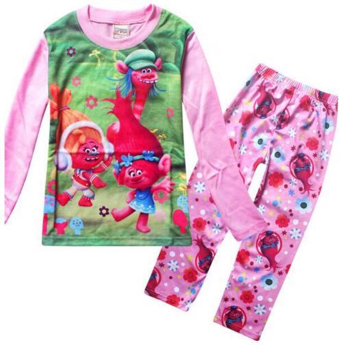 Free Shipping Spring Trolls Pijamas Kids Long Sleeve Pajamas Girls Clothing Set The Good Luck T shirt+Pants Children Sleepwear