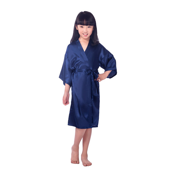 2017 summer girls solid Rayon Silk Robe Sleepwear Lingerie Nightdress Pajamas Satin Kimono Gown pjs bathrobe female dress 6pcs/lot #4027