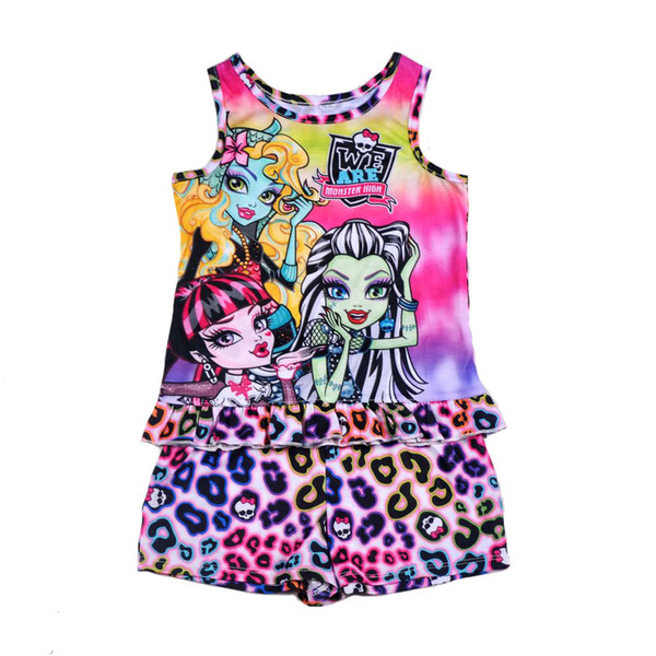 Children clothing pajamas monster high sleeveless top tees t-shirt+short pants set pajama set pyjamas sleepwear 5 sets/lot