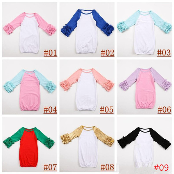 18colors Infant sleep clothing Baby girl boy Cotton Gowns Ruffle Gown Long Sleeve sleep bag for infant boutique clothing romper 0-2T