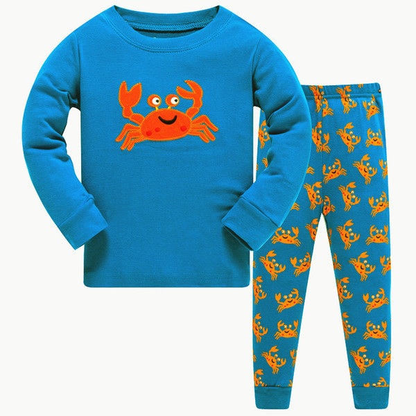 Kids Pajamas Sets 2018 Autumn Winter boys girls Long Sleeve crab Print Sleepwear Baby Children Cotton Nightwear Homewear