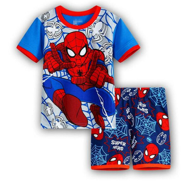 DHL Cartoon Pajamas Sets Boys Girls Spider Man Kids Pyjamas Sets Baby Sleepwear Short Sleeve Clothing Sets Summer Children Cute Pajamas