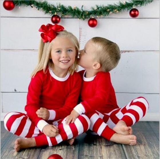 Kids Clothes Baby Christmas Pajamas Boys Xmas Stripe Nightsuits Girls Cotton T Shirts Pants Outfits Long Sleeve Tops Trousers Suits Gifts