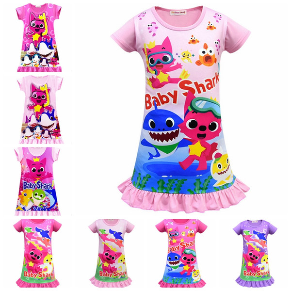 Baby Shark Pajamas Kids Girls Dress Pajamas Cartoon Baby Pyjamas Short Sleeve Children Nightdress Summer Kids Sleepwears 11 Designs YW2805