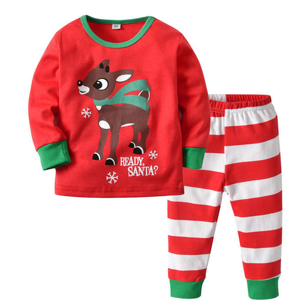 Christmas kids Baby Pajamas Set Elk Deer Pajama Striped Plaid trousers sets Children boys gilrs pyjama Santa Claus Sleepwear home Outfit hot