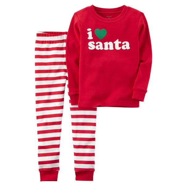 Girls Christmas printing pajamas kids I love Santa letters printed Homewear Baby cute Xmas clothing for 1-5T