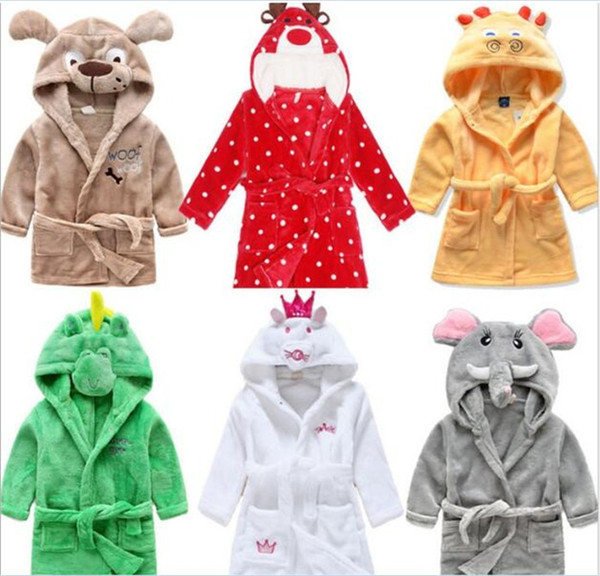 Children Cartoon animal Hoodie Coral Fleece Bathrobe Unisex Kids cute animal Robe Pajamas Sleepwear Flannel Nightgown Y280