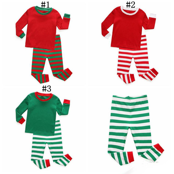 Christmas Pajamas Outfits Kids Long Sleeve Cotton Solid Striped Christmas Pajamas Sets Boys Girls Striped Nightwear Clothing Sets