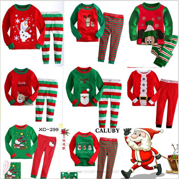 2016 New Kids Christmas 2PCS Suits 8Styles Boys Girls Christmas Santa Pajamas Set Pyjamas Kids Spring Autumn Sleep Clothing Set for 2-7T