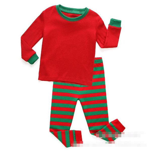 New Arrival Pajama set for Boys Girls Red Green Stripe Christas Pajamas Sleepwear Suits Top and Pants fit 2-8 Kids