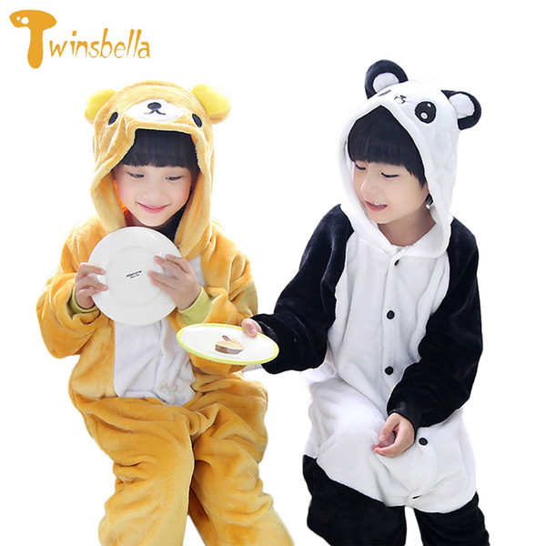 TWINSBELLA Cotton Clothing Boys Girls Animals Hooded Pajamas Winter Autumn Long-sleeve Sleepwear for Children Panda Bear Clothes