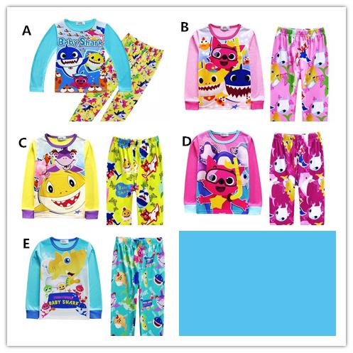 Kids Boys Clothes Set Long Shirts + Pants Cute Cartoon Baby Shark Colorful Printed Pajamas Set Boys Household Pyjamas Best Gift