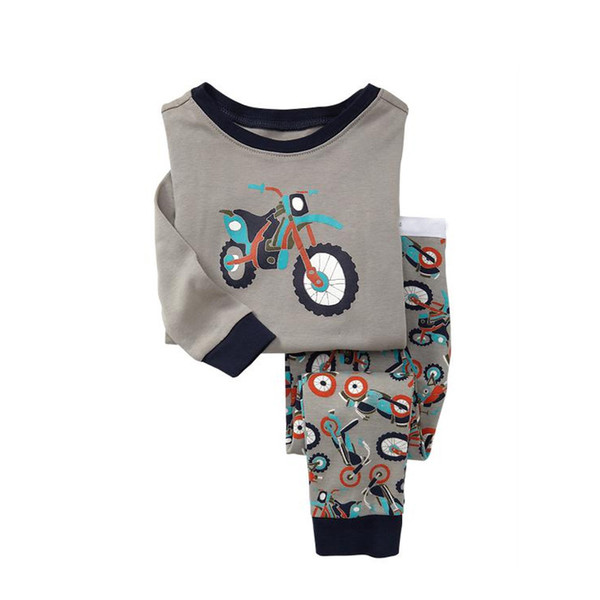 2017 New Long Sleeve Kids Pajamas Sets Grey With Motorcycle Sleepwear For Boys Cotton Boys Pyjamas Sets Nightwear Suit For 2T-7T