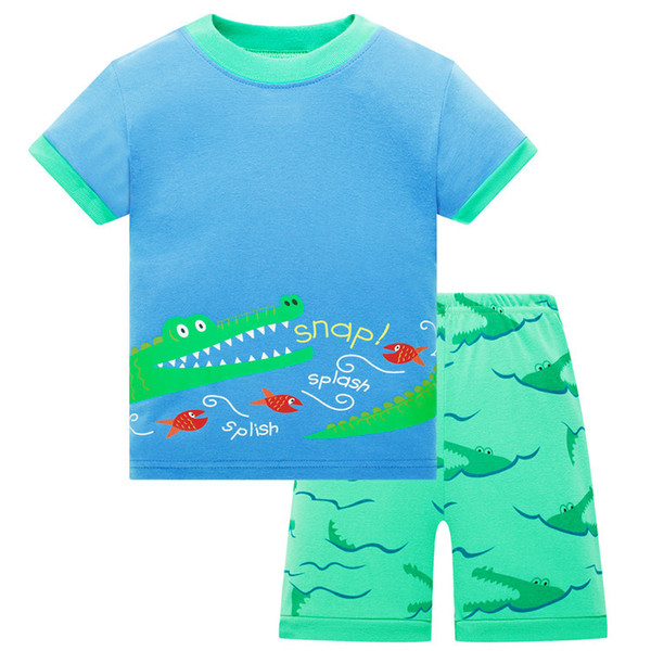 Summer Baby Boys Girls Pajamas Sets Cartoon color Dinosaur Striped Printed T shirts+Pants Set Kids Homewear Outfits Children Pajamas