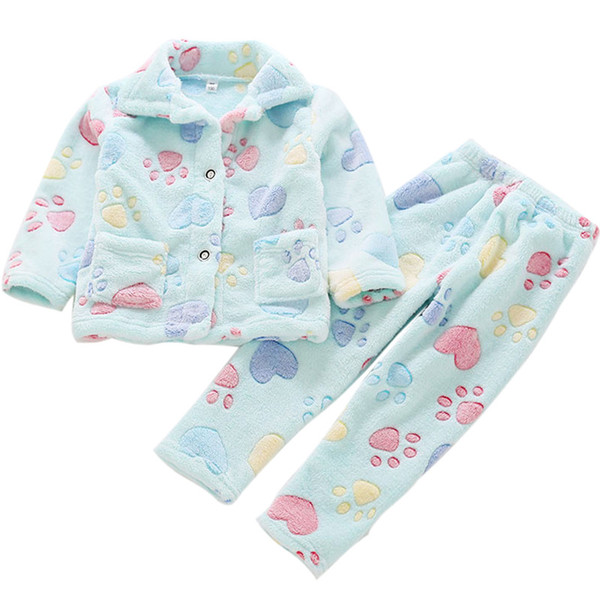 Newest autumn winter nightwear boys girls pajamas sets long sleeve flannel coats pants children home clothes set printed bathrobes 8 colors