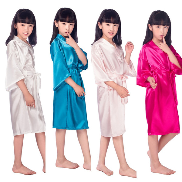 Kids Robe Satin Children Kimono Robes Bridesmaid Gift Flower Girl Dress Silk Bathrobe Nightgown children's bathrobe 6 Sizes KT483