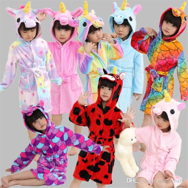 2018 New Children's Bathrobes Flannel Cartoon Pajamas Animal Hooded Long Sleeve Baby & Kids Clothing Children's Home Service Night