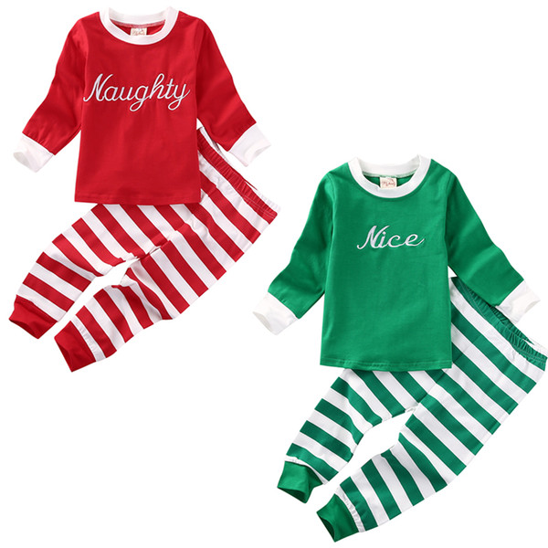 Toddler Kids Baby Boy Girl Clothes Long Sleeve Cotton T-shirt Tops + Striped Pant 2PCS Home Wear Sleeping Costume Pajama Set