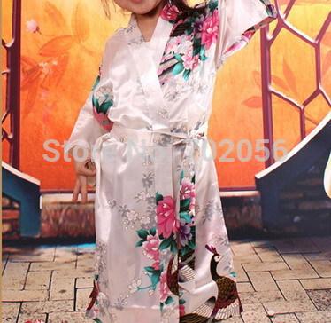 girls royan silk Robe Satin Pajama gown Peacock Lingerie Sleepwear Kimono Bath Gown pjs Nightgown 5 colors#3765