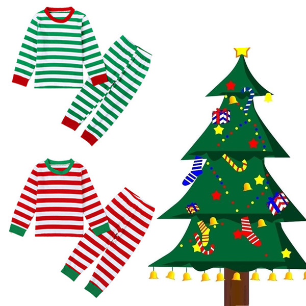 2016 New Christmas Kids Pajamas Cotton Deer Stripe Tops +Pants Clothing Sets Sleepwear For Girls Boys Clothes