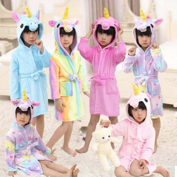 Bathrobe girls Pajamas Baby Bath Robe Rainbow Unicorn Pattern Hoodies Robes Kids Sleepwear kids Animal Cartoon Robes kids clothing BY0266