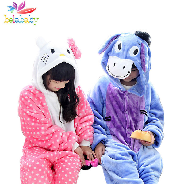 Flannel Donkey Hello Kitty Pajamas Autumn Winter Sleepwear for Children Warm Clothing Hooded Boys Girls Pajamas Cute Clothes