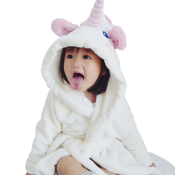 cute Unicorn Nightgowns baby girls Bathrobe Flannel kids white robe hooded pajamas bath dress children night wear clothes 70-100cm