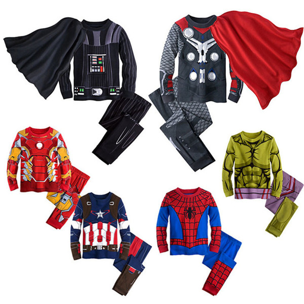 Wholesale-New Kids Pajamas Thor Ironman Pajamas Hulk Spiderman cartoon Sleepwear Avengers pajamas suit Cartoon home clothing A0327