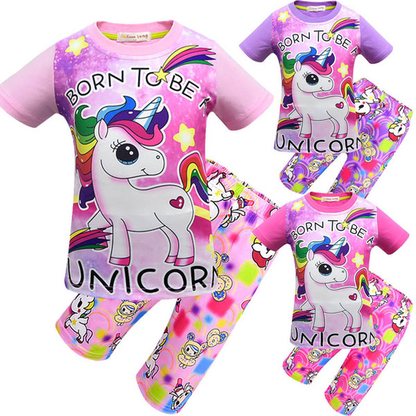 Summer Unicorn Girls Pajamas Sets cute Cartoon Girls Sleepwear Kids Underwear Childrens Sleepwear kids designer clothes kids clothing A3005