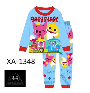 chinese baby kids clothing wholesale free shipping 2-7T baby shark cartoon printing Night Shinning children kids pajamas sets