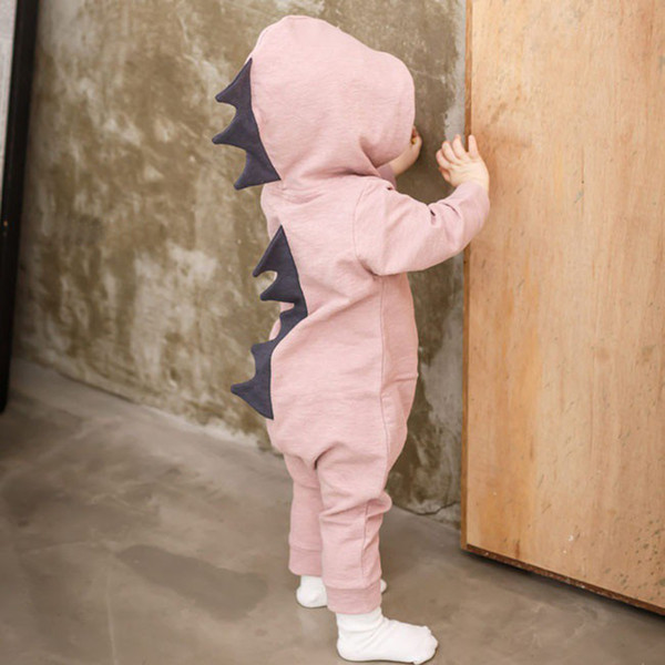 Newborn Infant Baby Boy Girl Dinosaur Hooded Romper Jumpsuit Outfits Clothes Long Sleeve Solid Baby Rompers Casual Comfortable