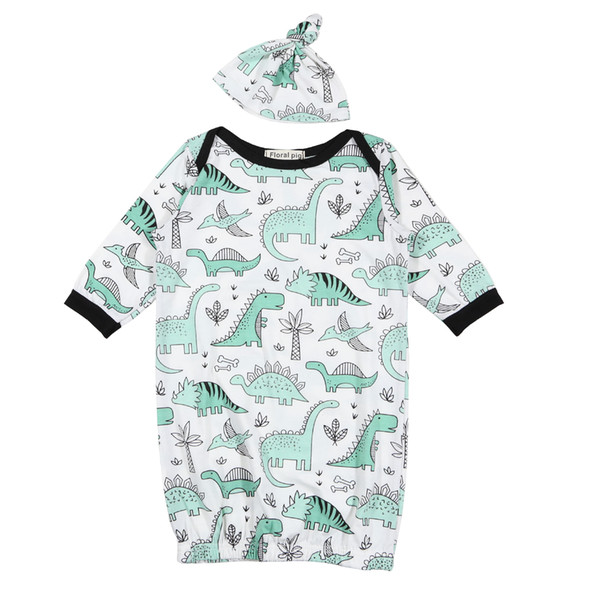 Dinosaur Print Baby Swaddle Sleeping Bags Sack Hat Cap Pajamas Kids Clothing Fashion Spring Summer Clothes Set for Boys Girls New