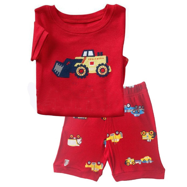 2019 Summer Boys Pajamas Sets Short Sleeve T-Shirts Shorts Pants Sleepwear 100% Cotton Pijama Boy Pyjama Red Vehicle