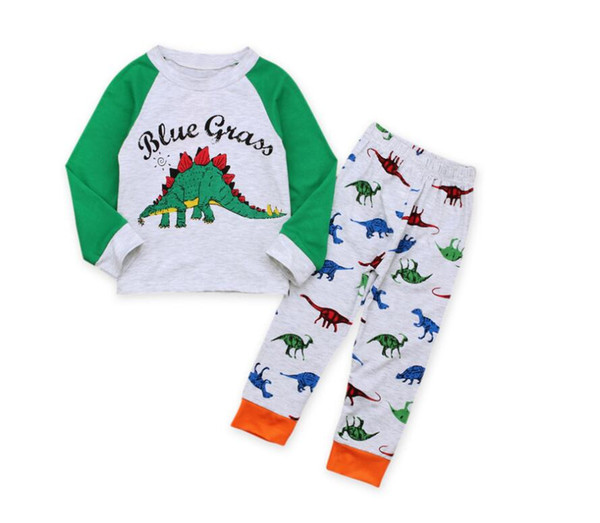 Boy Long Sleeve Dinosaur Pajamas Set Baby Letter Print Leisure Wear Suit Kids Clothing Clothes Two Pieces CN G037