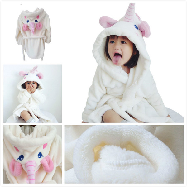 New Kids Pink Unicorn Corn Flannel White Bathrobes Girls One-piece Home Suit Children's Nightgown Baby Pajamas 0-7T 4 sizes a lot