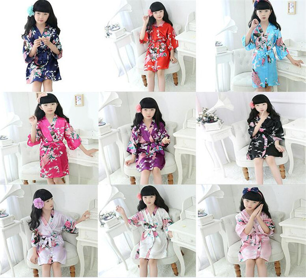 9 style Children bathrobe peacock wedding flower girl robe kimono stain silk night dresses for children summer sleepwear pajamas kid clothes