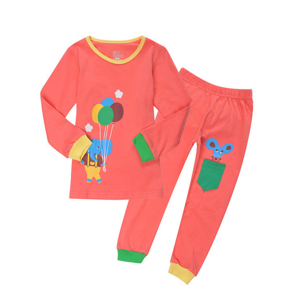 JQ-10, Elephant, Children girls long sleeve pajamas sleepwear sets for 2-7Y, 100% cotton jersey